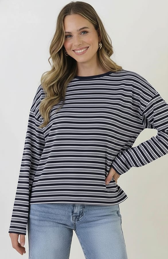 Oversized Gestreepte Katoenen Top Multi Navy – shirts & tops — foto 7