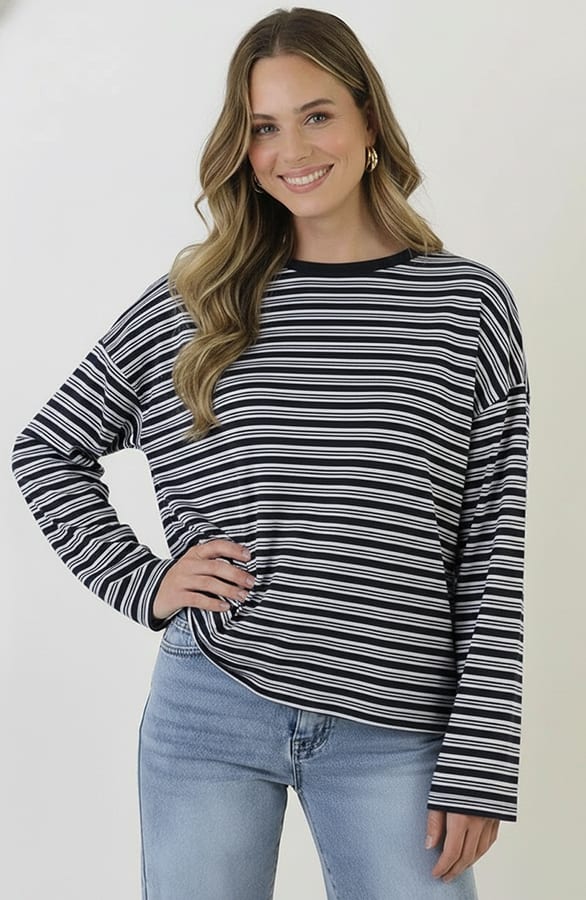 Oversized Gestreepte Katoenen Top Multi Zwart