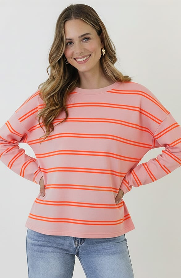 Oversized Gestreepte Katoenen Top Neon Oranje – shirts & tops — foto 5