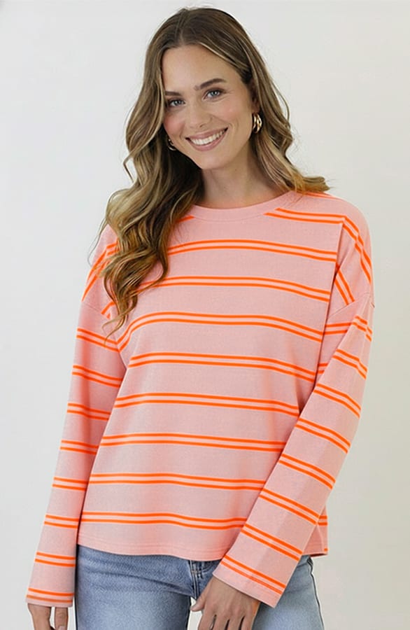 Oversized Gestreepte Katoenen Top Neon Oranje – shirts & tops — foto 2