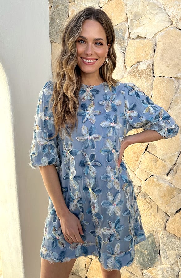 Puff Sleeve Mesh Bloom Dress Blue – alle jurkjes — foto 7