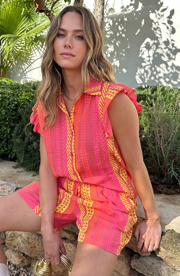 Ruffle Top Kelim Print Neon