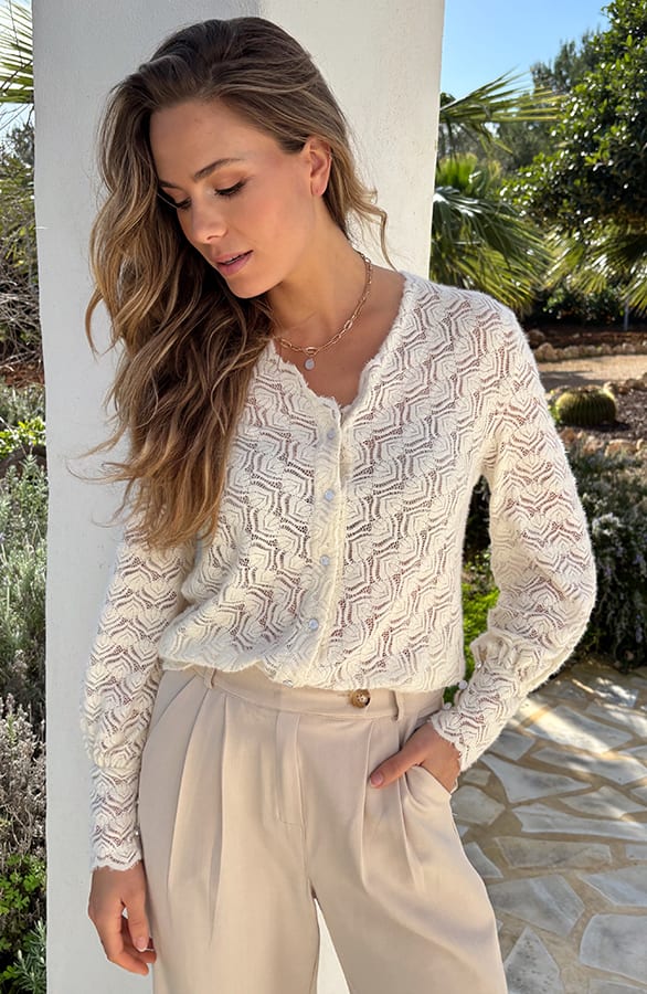 Soft Crochet Knit Cardigan Ecru – vesten — foto 3