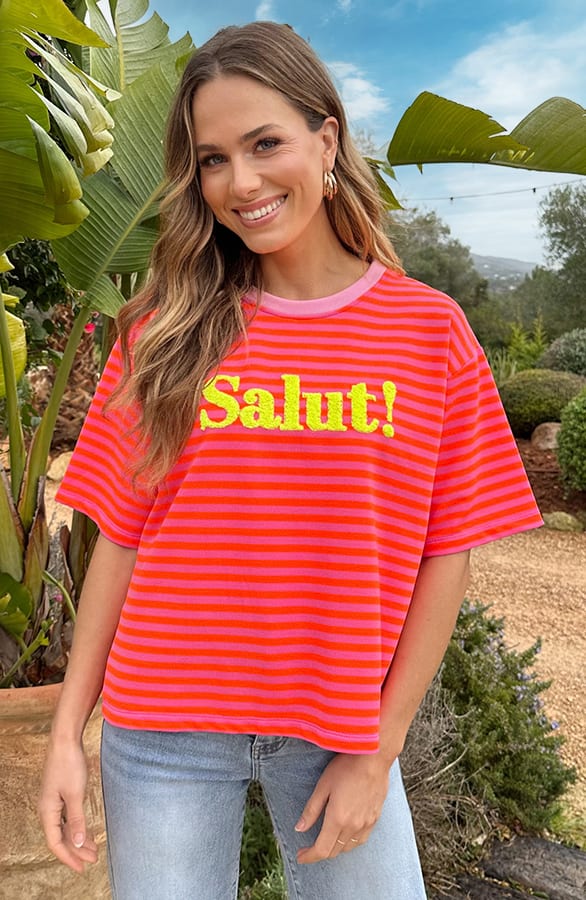Striped Salut T-Shirt Neon Oranje