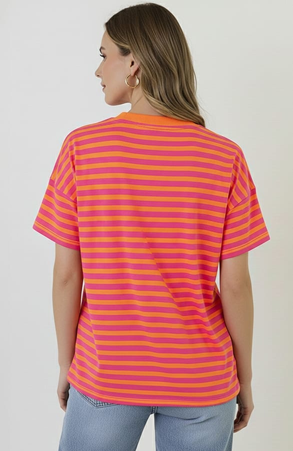 Striped T-Shirt Cotton Fuchsia Orange – shirts & tops — foto 3