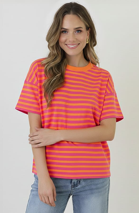 Striped T-Shirt Cotton Fuchsia Orange – shirts & tops — foto 5