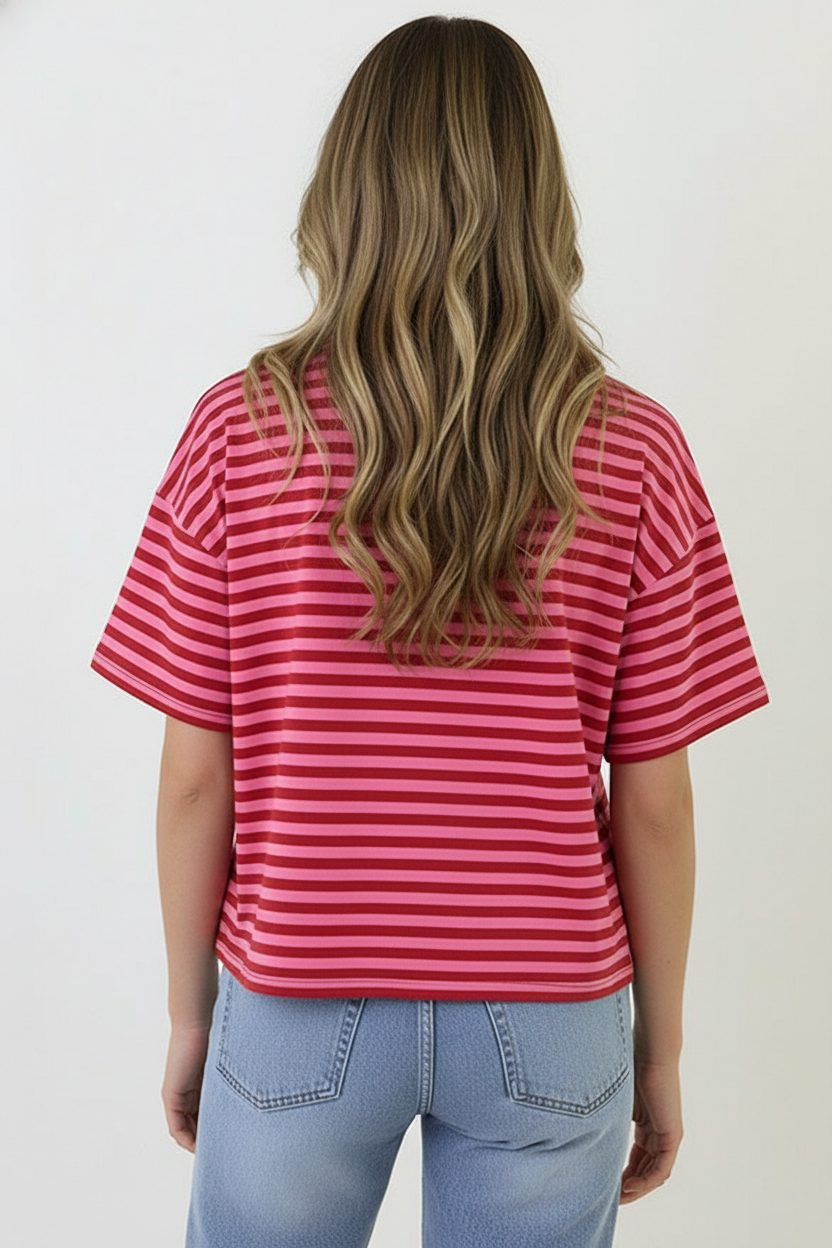 Striped T-Shirt Cotton Fuchsia Roze – shirts & tops — foto 3