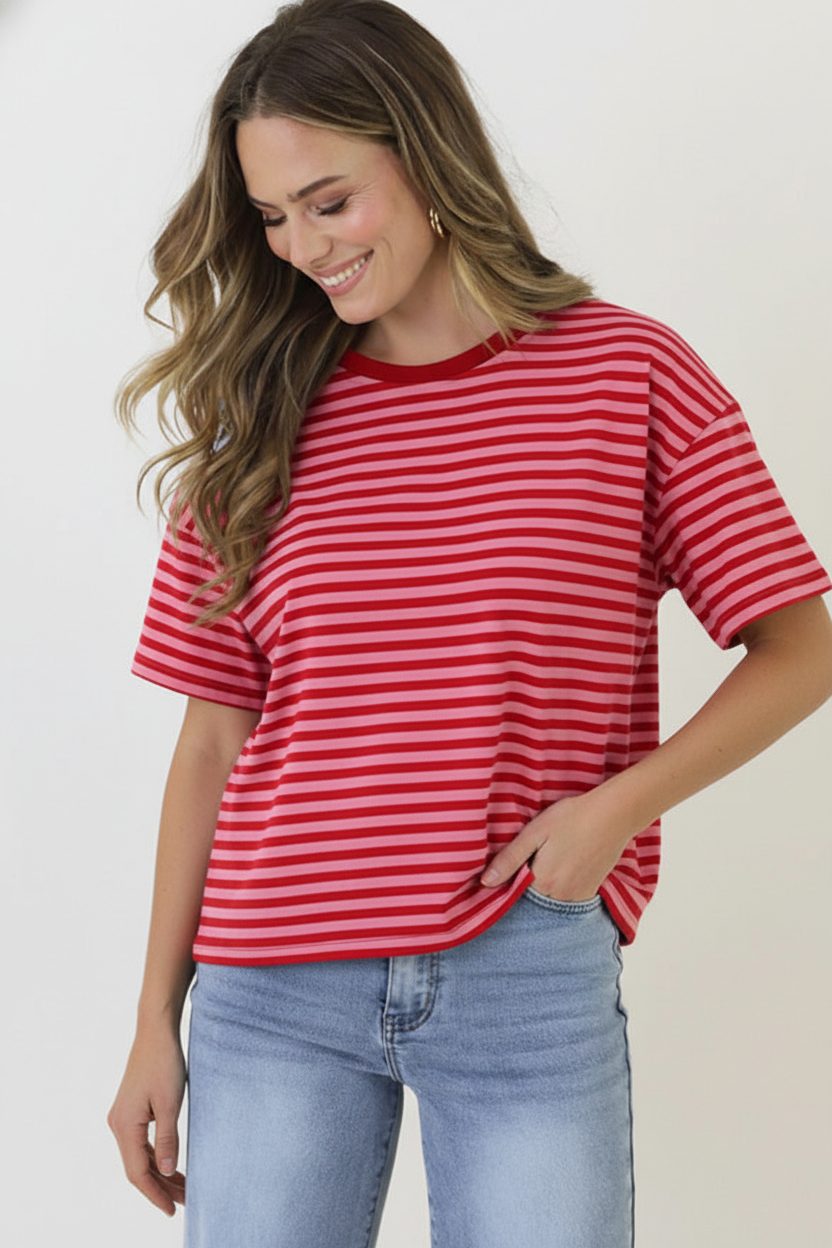 Striped T-Shirt Cotton Fuchsia Roze – shirts & tops — foto 4