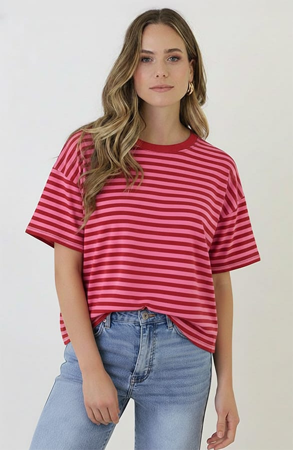 Striped T-Shirt Cotton Fuchsia Roze – shirts & tops — foto 2