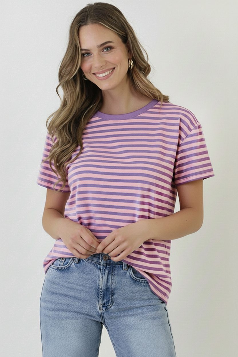 Striped T-Shirt Cotton Lila Roze – shirts & tops — foto 2