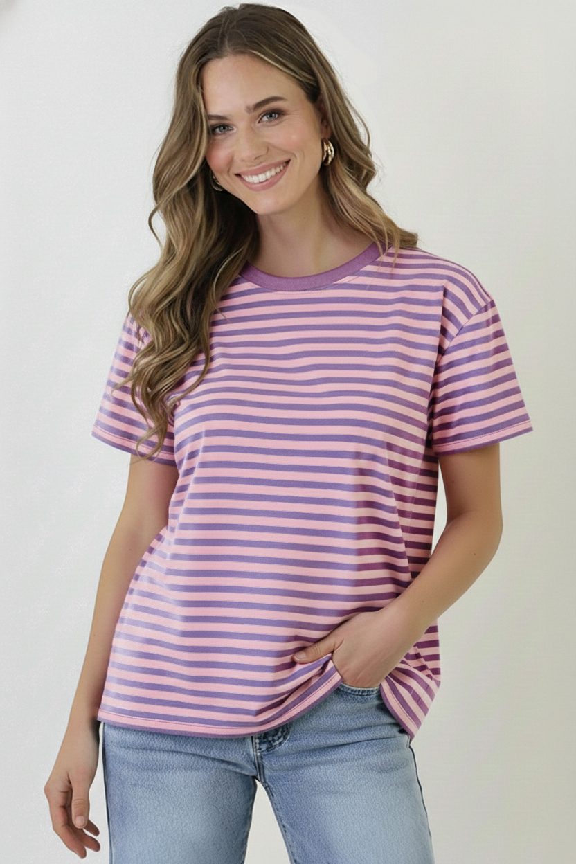 Striped T-Shirt Cotton Lila Roze – shirts & tops — foto 4