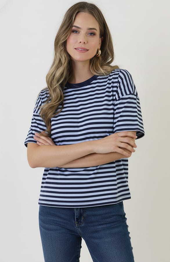 Striped T-Shirt Cotton Navy Baby Blue – shirts & tops — foto 4