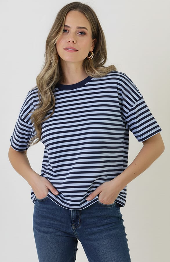 Striped T-Shirt Cotton Navy Baby Blue – shirts & tops — foto 2
