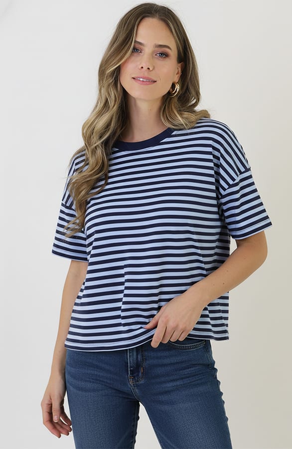 Striped T-Shirt Cotton Navy Baby Blue