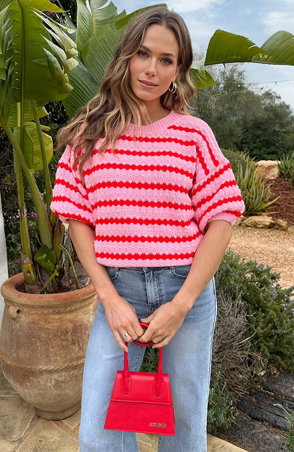 Striped Short Sleeve Knit Roze – shirts & tops — foto 2