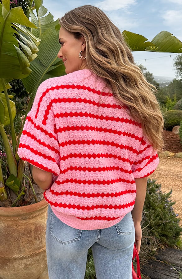 Striped Short Sleeve Knit Roze – shirts & tops — foto 3