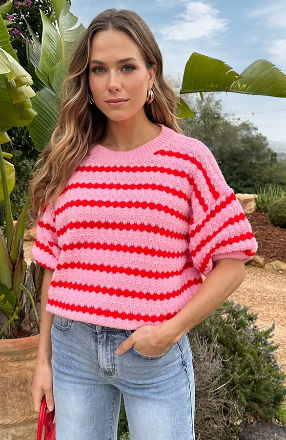 Striped Short Sleeve Knit Roze – shirts & tops — foto 4