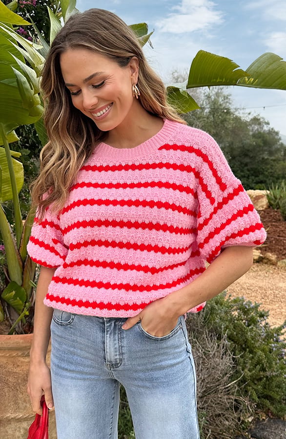 Striped Short Sleeve Knit Roze – shirts & tops — foto 5