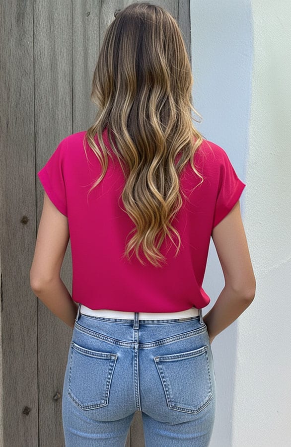 V-hals Top Met Korte Mouwen Fuchsia Oranje – shirts & tops — foto 3