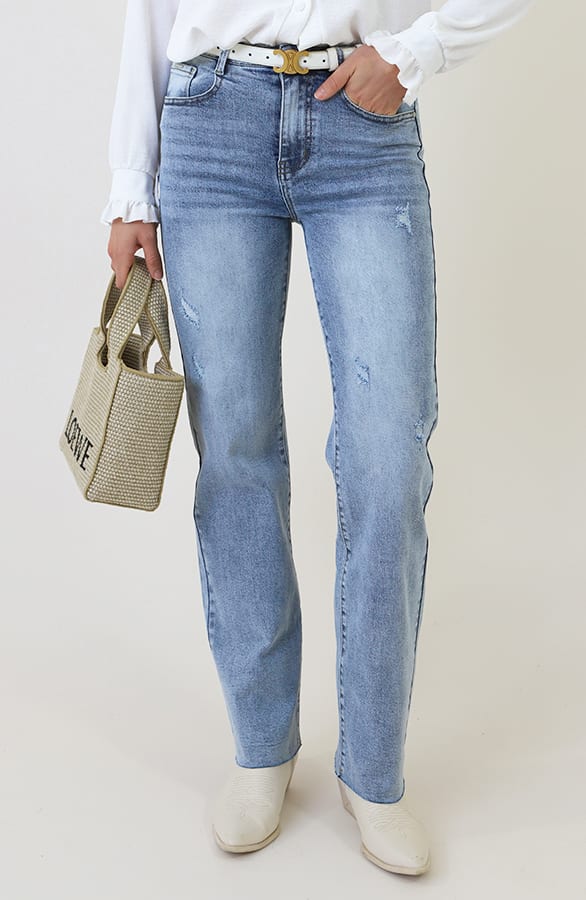 Wide Leg Jeans Dez Mid Blue Damaged – flared broeken — foto 5