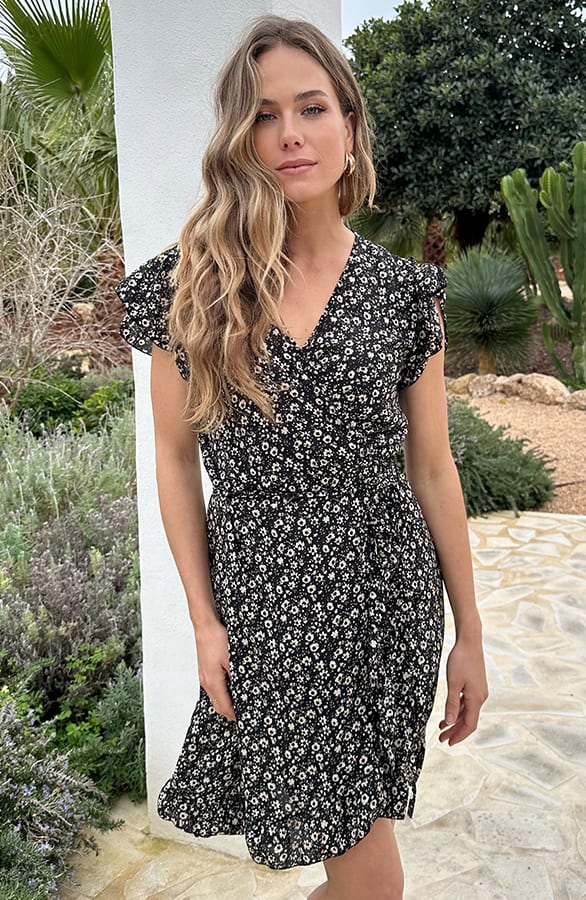 Wrap Midi Dress Floral Print Taupe – alle jurkjes — foto 4