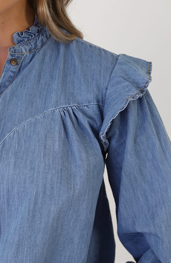 Casual Ruffle Blouse Denim – kleding — foto 4