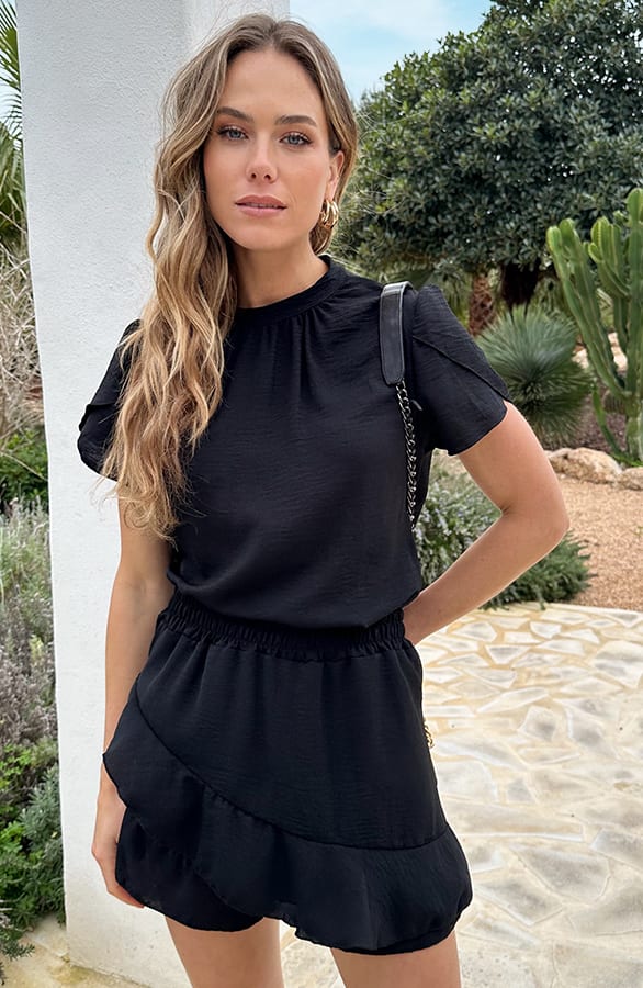 Col Neck Top Zwart