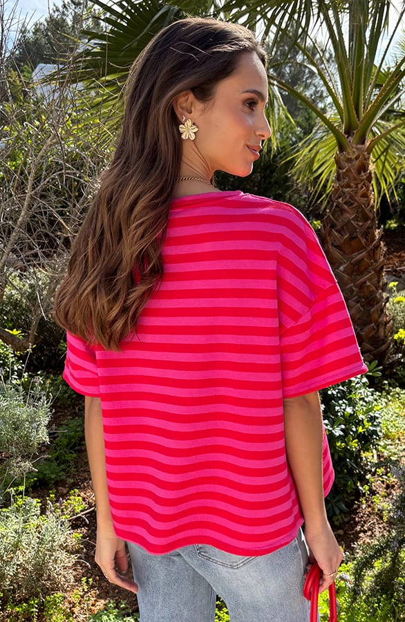 Cotton Stripe Oversized Top Pink Red – shirts & tops — foto 7