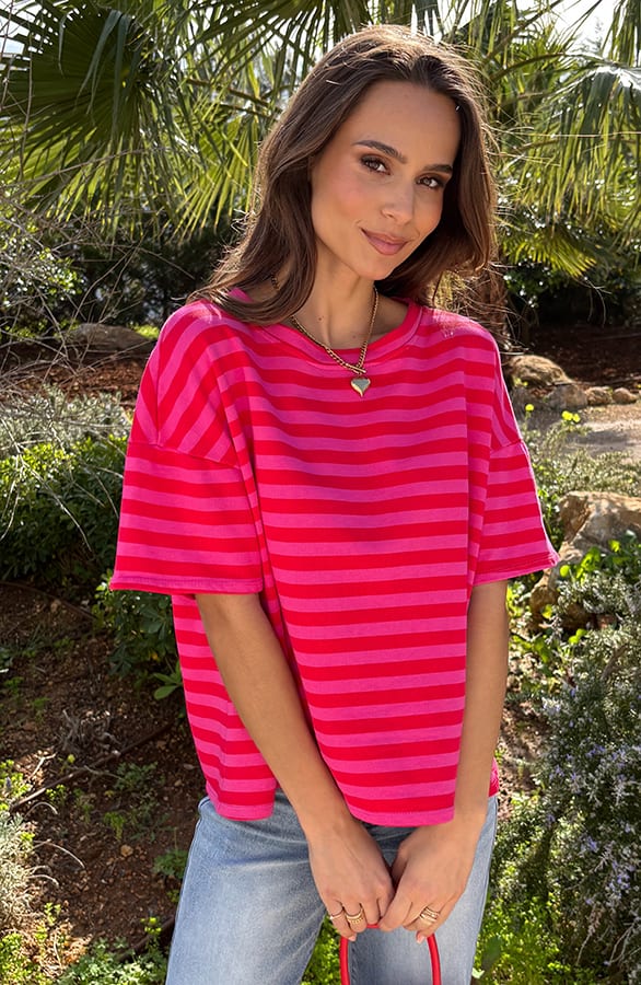 Cotton Stripe Oversized Top Pink Red – shirts & tops — foto 6