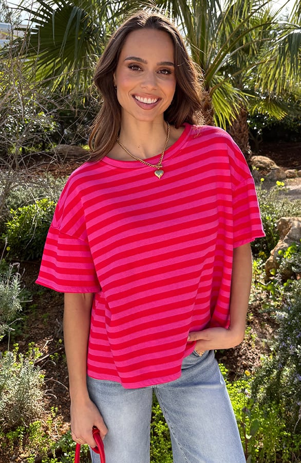 Cotton Stripe Oversized Top Pink Red – shirts & tops — foto 9