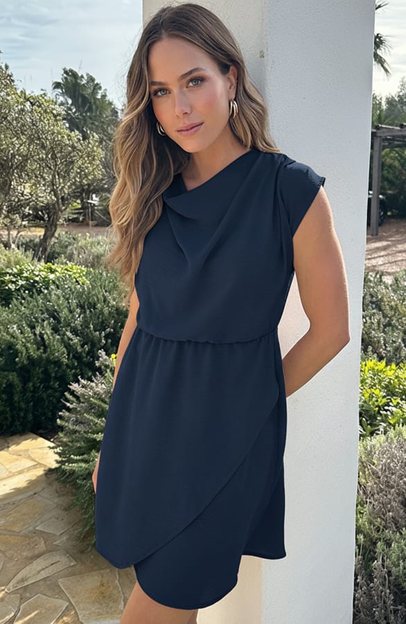 Draped Jurk Met Schouderdetail Blauw – alle jurkjes — foto 4