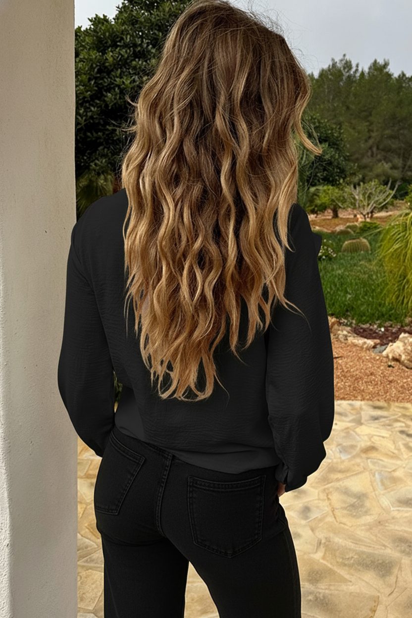 Draped Waterfall Blouse Zwart – shirts & tops — foto 3