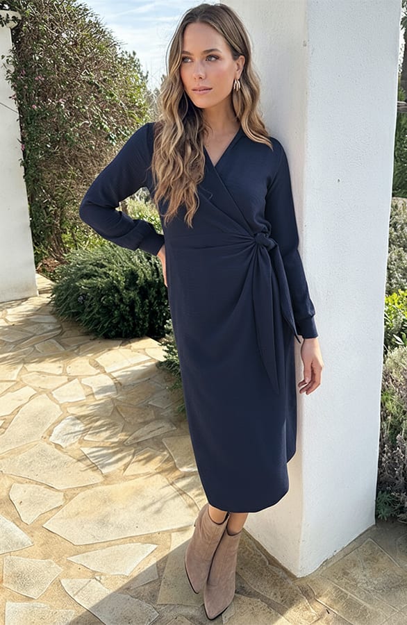 Elegante V-hals Overslag Jurk Navy – alle jurkjes — foto 6