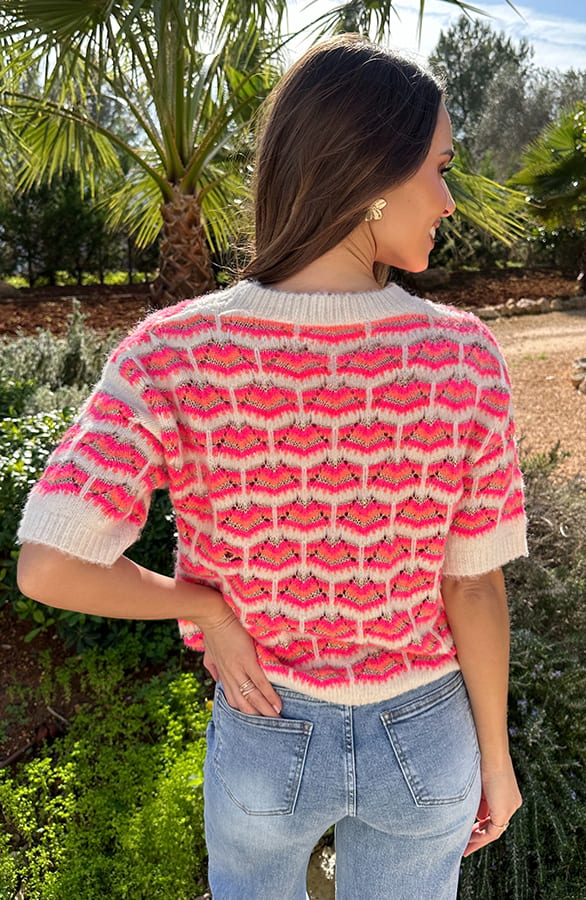 Gebreide Detail Top Print Fuchsia Oranje – truien — foto 3
