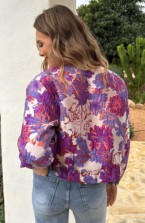Jacquard Flower Print Bomberjacket Paars – jassen — foto 2
