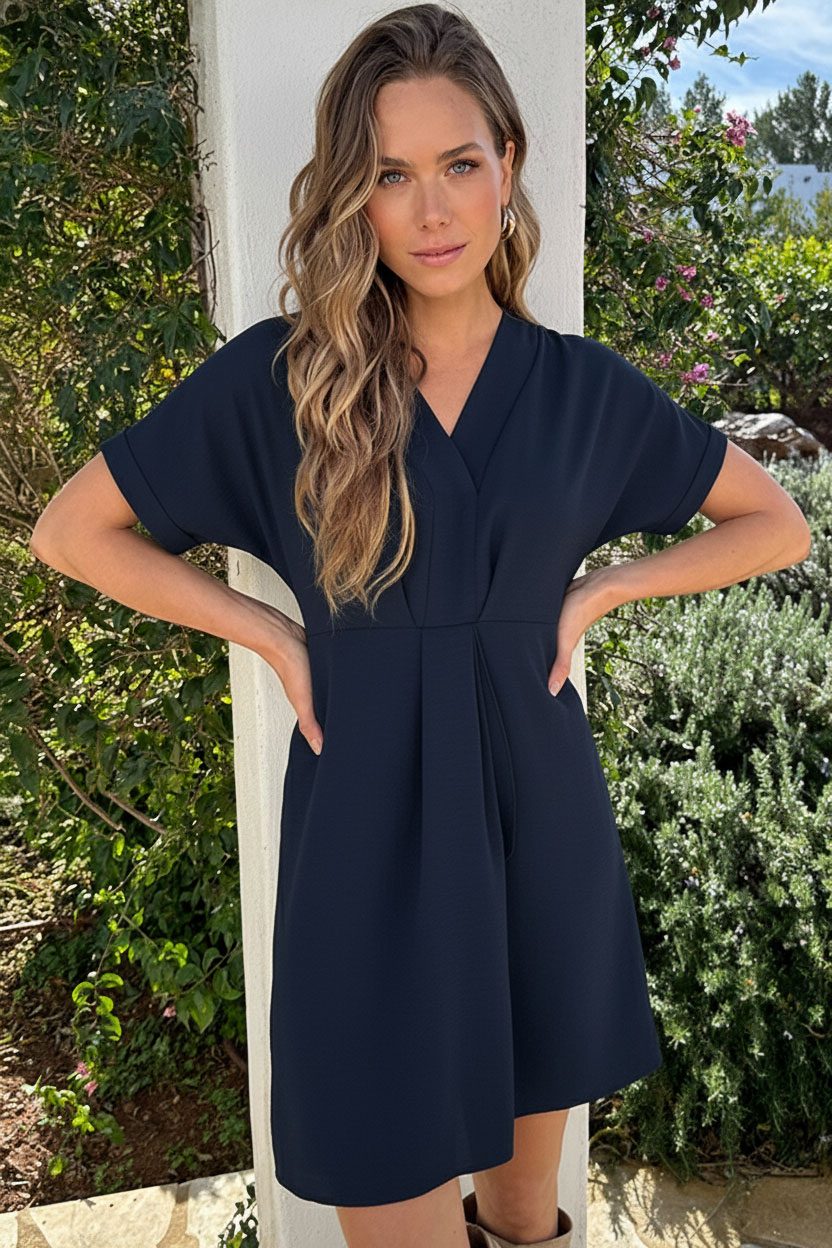 Jurk met V-hals Navy – alle jurkjes