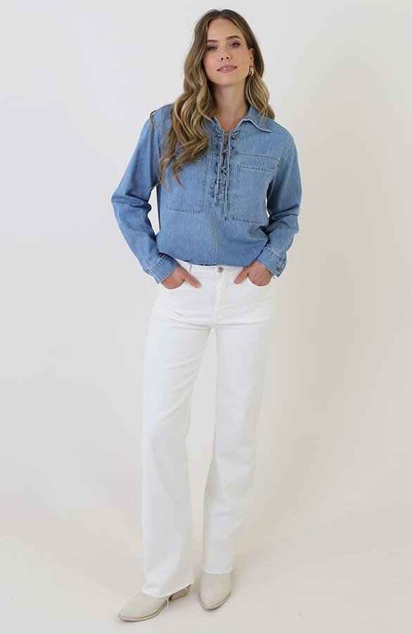 Katoenen Strik Blouse Jeans Blauw – kleding — foto 6