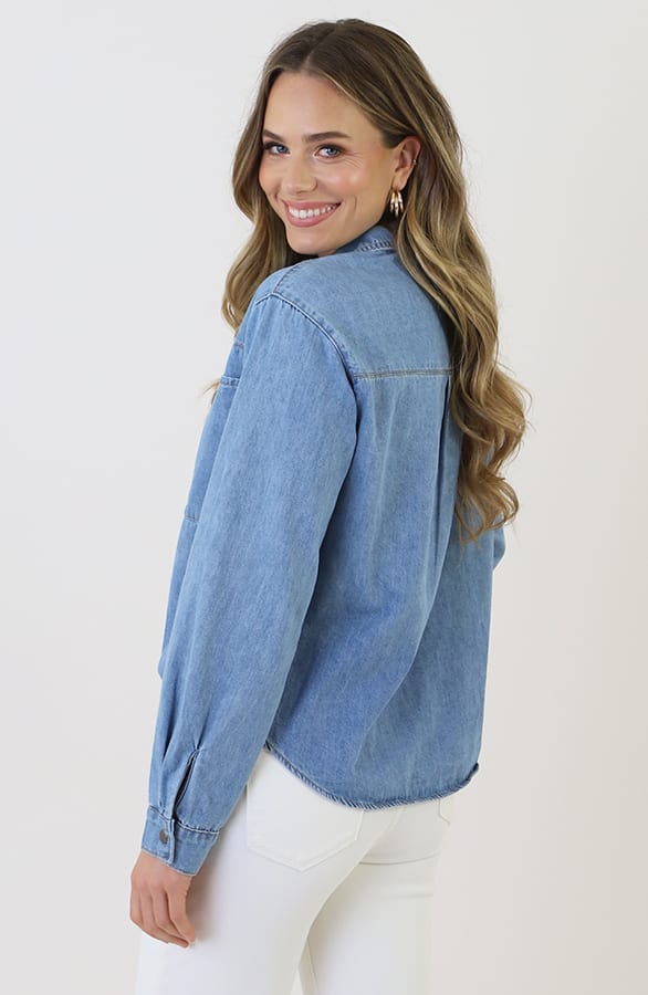 Katoenen Strik Blouse Jeans Blauw – kleding — foto 3