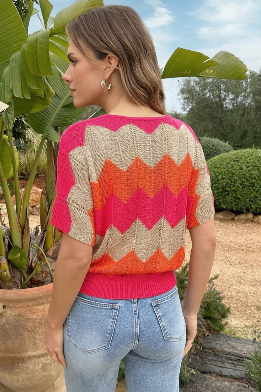 Knitted Top Lorena Oranje Fuchsia – truien — foto 3