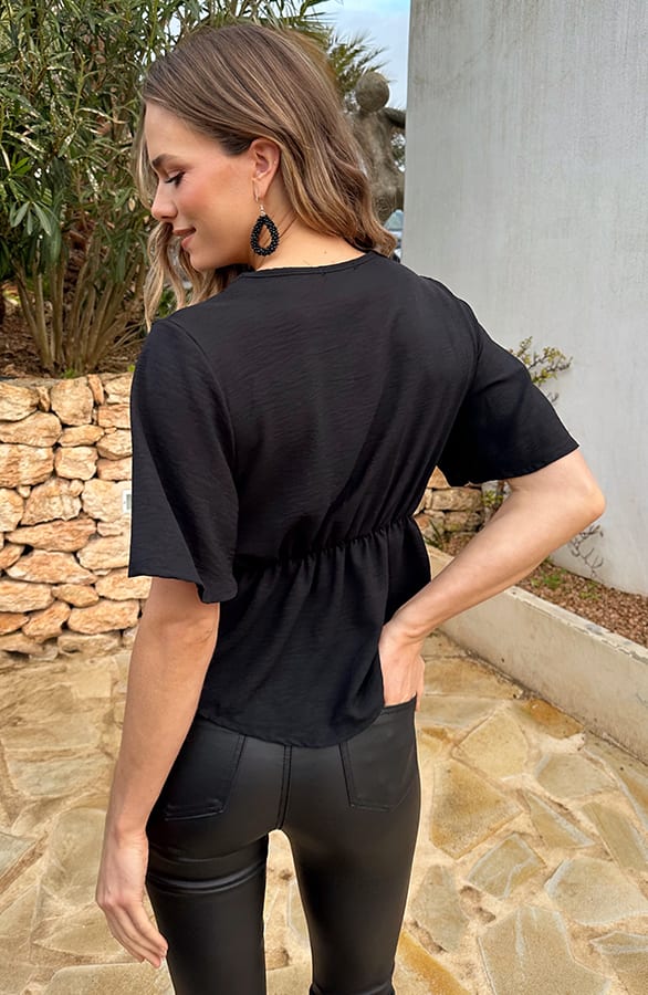 Knotted Butterfly Sleeve Top Zwart – shirts & tops — foto 3