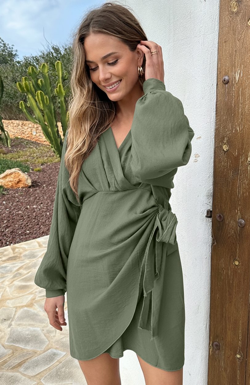 Knotted V-Neck Dress Army – alle jurkjes — foto 6