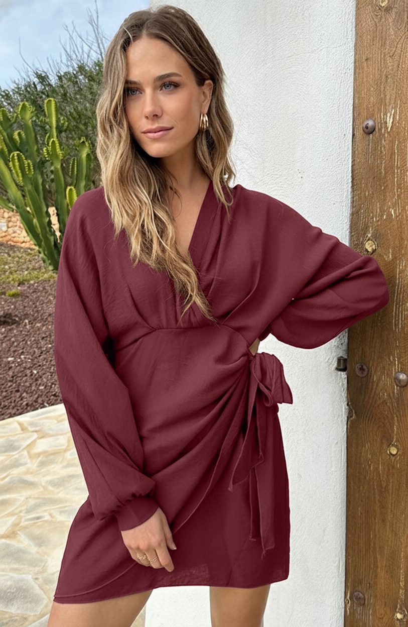 Knotted V-Neck Dress Burgundy – alle jurkjes — foto 11