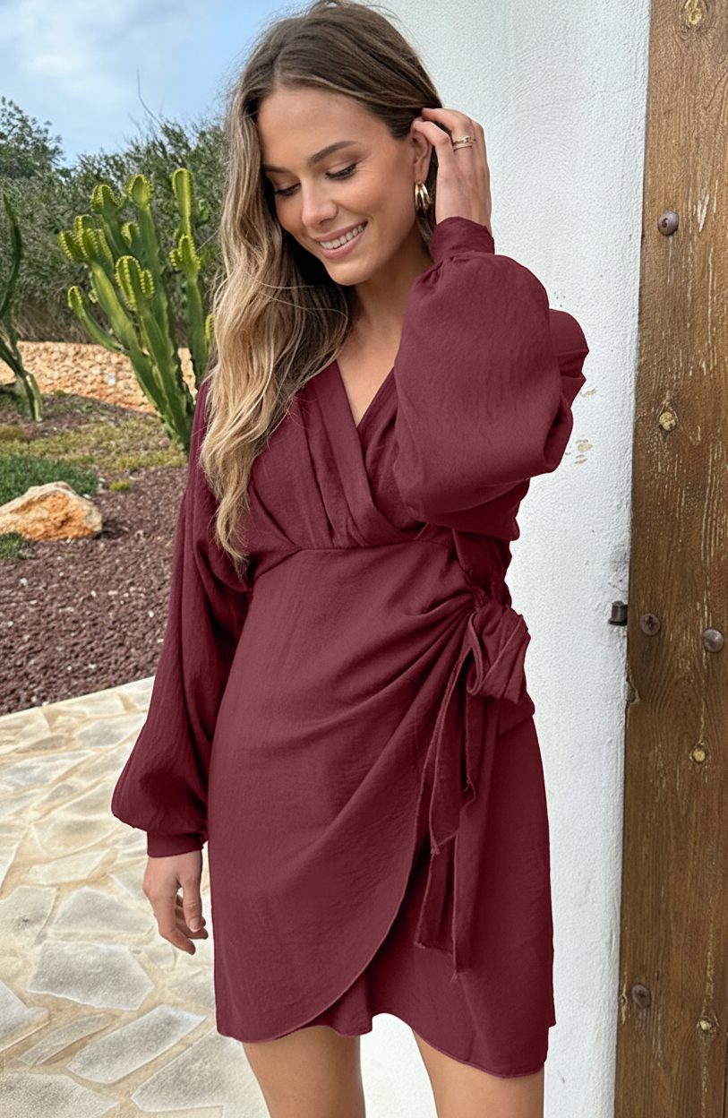 Knotted V-Neck Dress Burgundy – alle jurkjes — foto 7