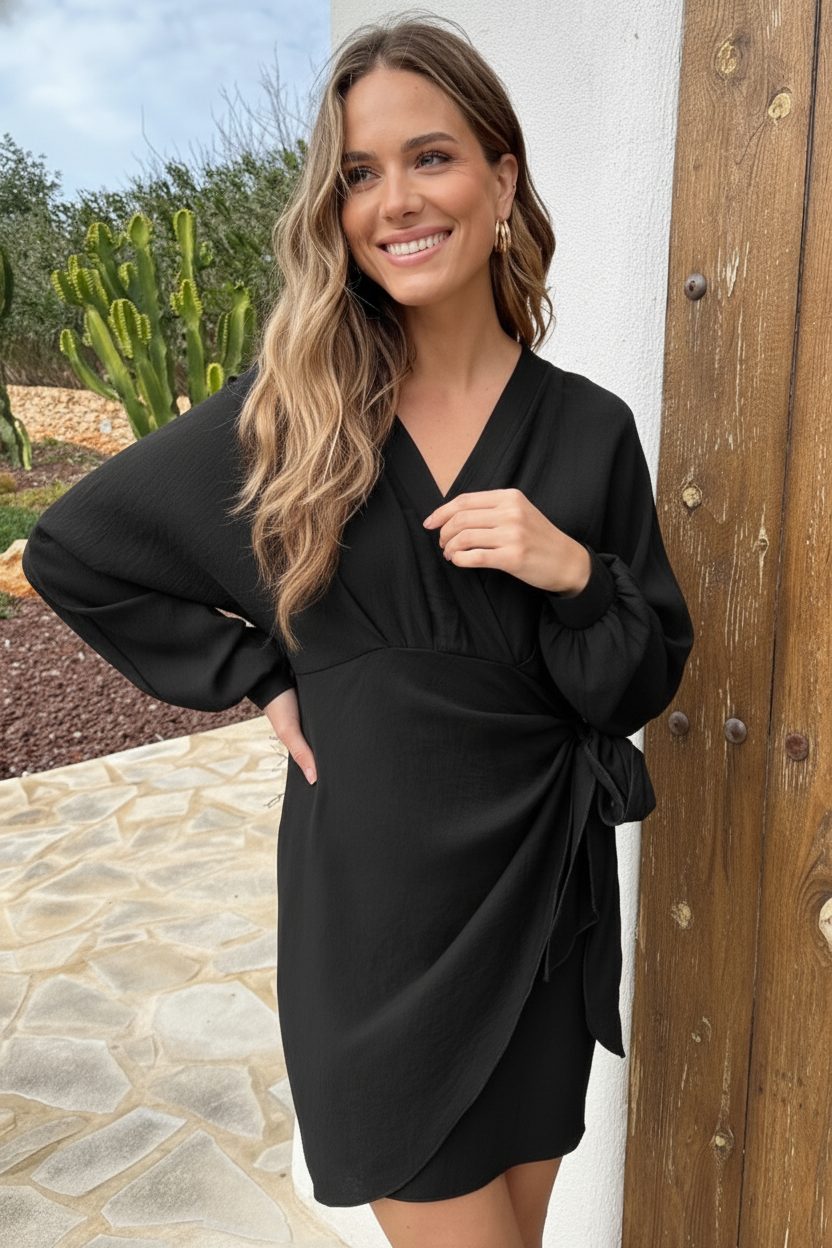 Knotted V-Neck Dress Zwart – alle jurkjes — foto 3