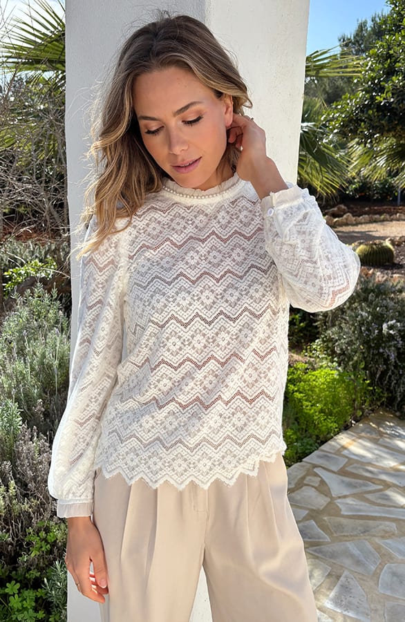 Lace Mesh Blouse Off White – shirts & tops — foto 3