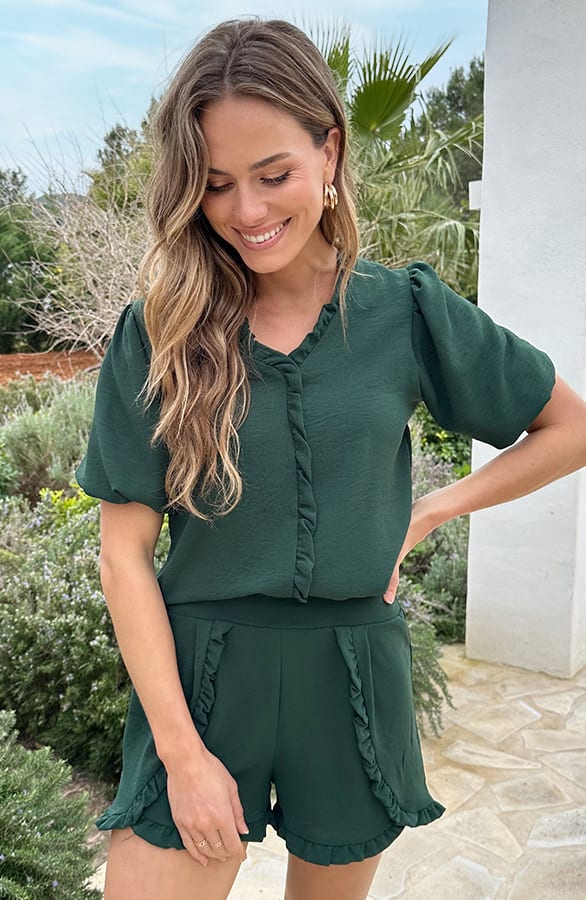 Maevy Ruffle Blouse Emerald