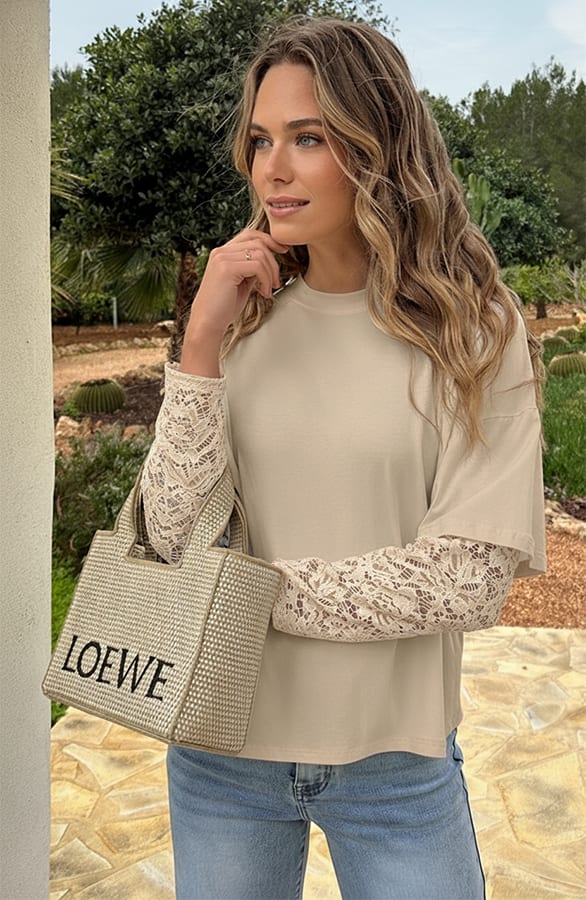 Oversized T-shirt Kanten Mouw Beige – shirts & tops — foto 2