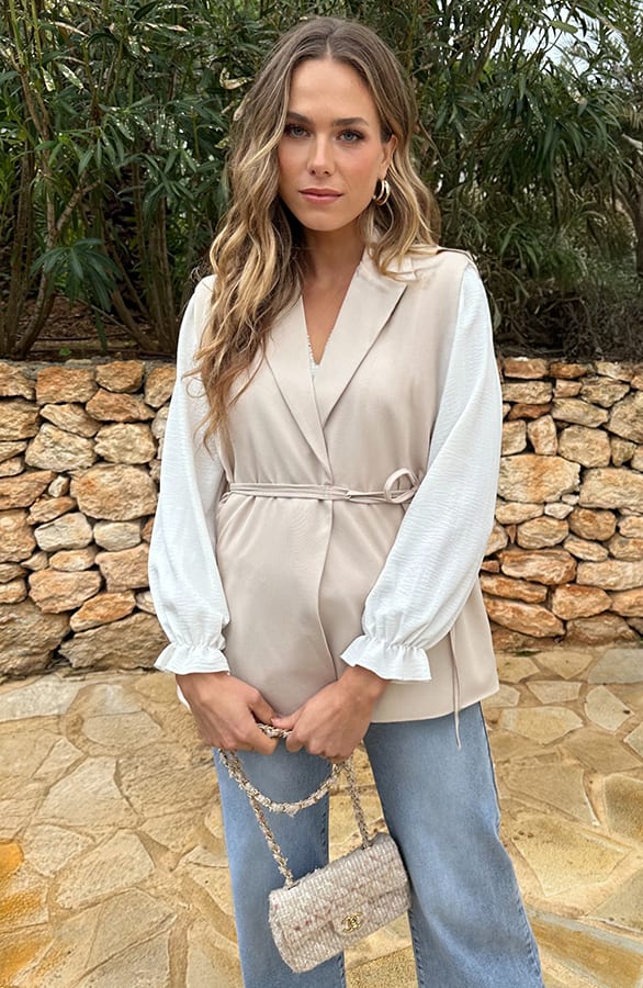 Padded Shoulder Wrap Gilet Beige – vesten — foto 9