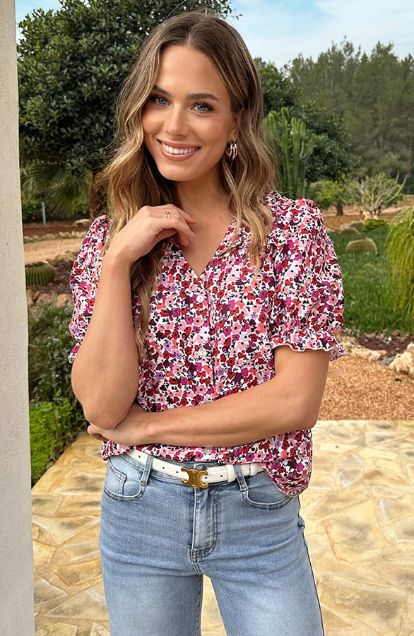 Pofmouwen Top Met Ruffle Demi Print Pink – shirts & tops — foto 3