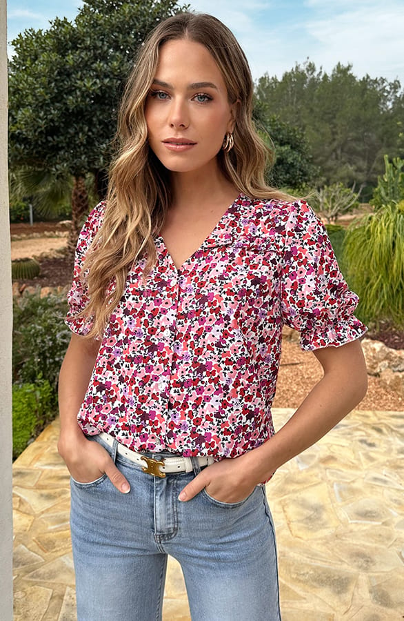 Pofmouwen Top Met Ruffle Demi Print Pink – shirts & tops — foto 7